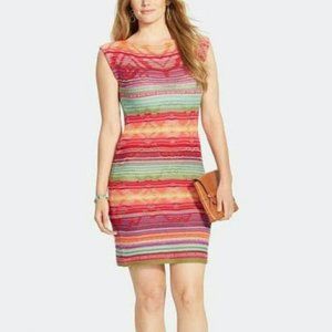 alph Lauren Rainbow Crochet Cotton Linen Pointelle Sheath Dress S $220